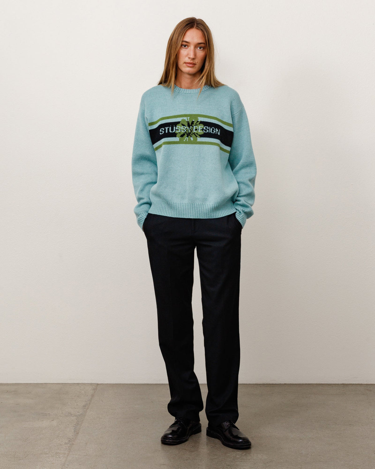 STRIPED HIBISCUS SWEATER - Dusty Blue